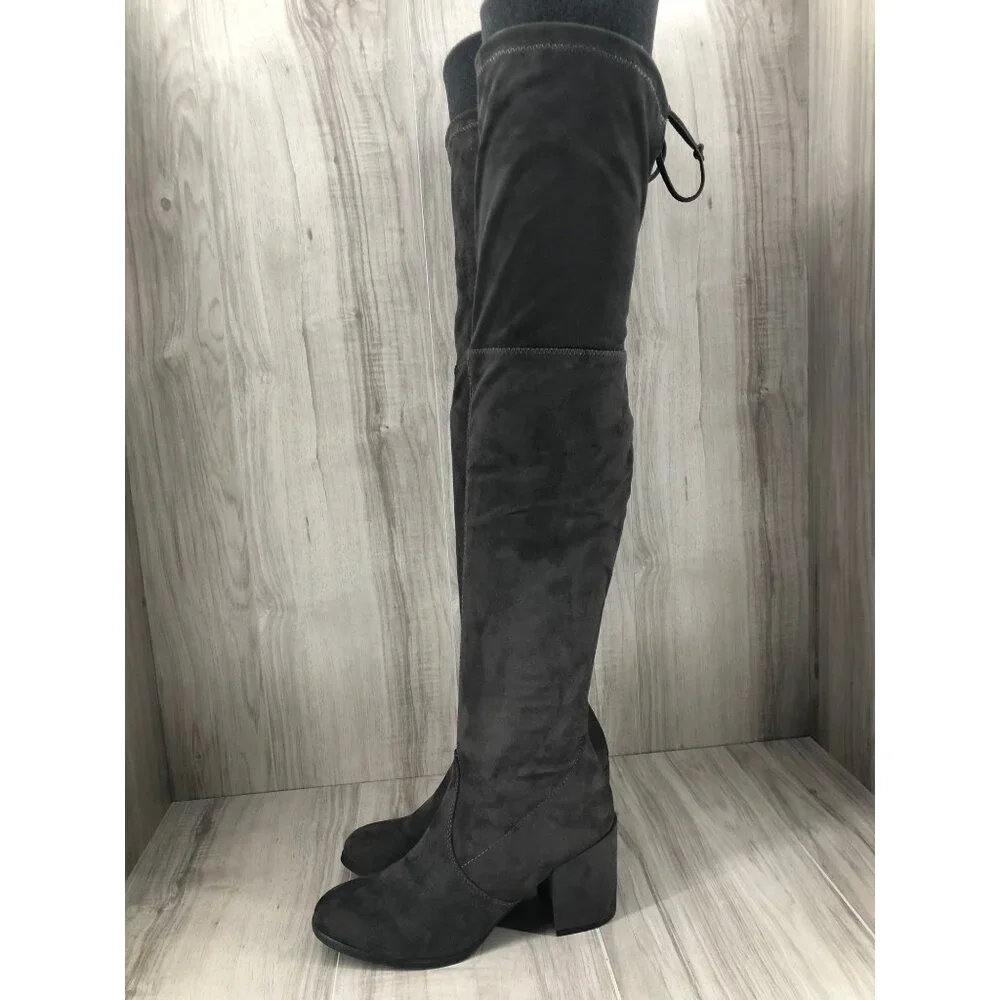 Unisa OTK Boots Womens 6.5 Dedrii Gray Faux Suede Over The Knee Pull On